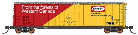 50' PS-1 Single Door Boxcar w/Cushion Underframe - Ready to Run -- Canadian Forest Products Canfor USEX (yellow, red)