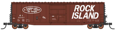 50' PS-1 Single Door Boxcar w/Cushion Underframe - Ready to Run -- Rock Island (1969 Scheme, Boxcar Red, black, white, Billboard Lettering)