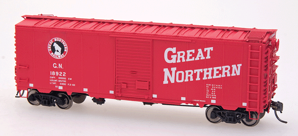 40' 12-Panel Boxcar - Ready to Run -- Great Northern (vermillion red, black, white, Billboard Slant Lettering)-1