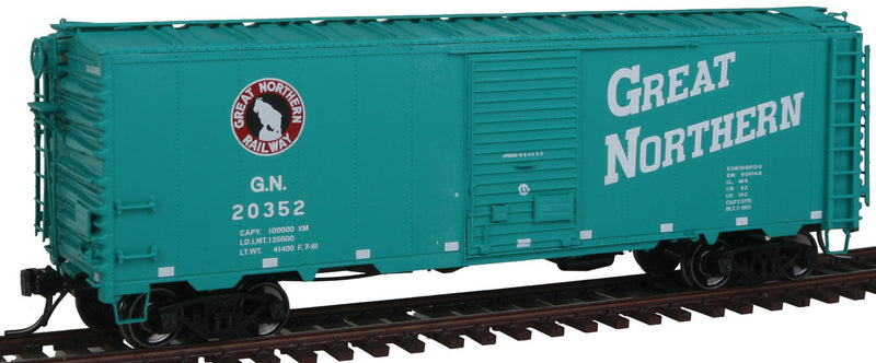 40' 12-Panel Boxcar - Ready to Run -- Great Northern (Glacier Green, red/white/black Rocky Logo, Large Lettering)