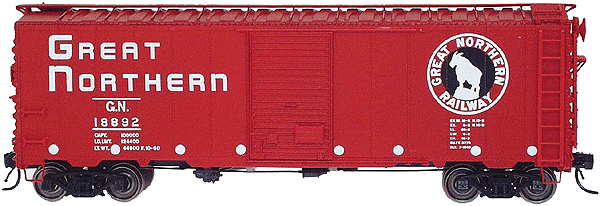 40' 12-Panel Boxcar - Ready to Run -- Great Northern (Vermillion Red, white, Empire Builder Font Lettering)-1