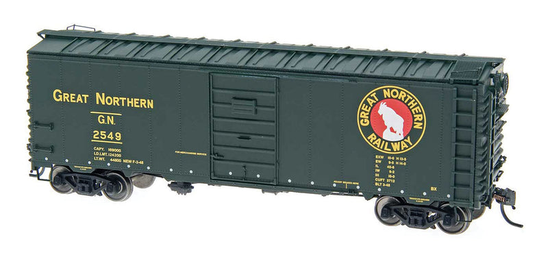 40' 12-Panel Boxcar - Ready to Run -- Great Northern (Express scheme, Pullman Green, Rocky Logo)