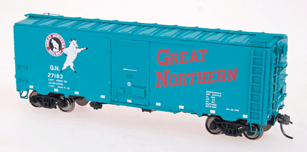 40' 12-Panel Boxcar - Ready to Run -- Great Northern (Jade Green, red, white, Standing Rocky)