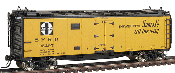 Santa Fe 40' Steel Ice Reefer - Ready to Run -- Santa Fe (orange, black, Texas Chief, Ship & Travel on Reverse Side)