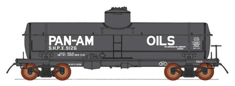 ACF Type 27 Riveted 8,000-Gallon Tank Car - Ready to Run -- Pan-Am Oils SHPX (black, white)-2