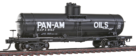 ACF Type 27 Riveted 8,000-Gallon Tank Car - Ready to Run -- Pan-Am Oils SHPX (black, white)-1
