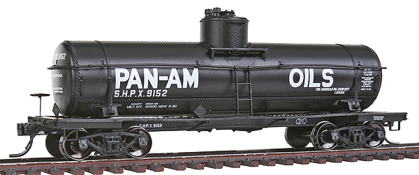 ACF Type 27 Riveted 8,000-Gallon Tank Car - Ready to Run -- Pan-Am Oils SHPX (black, white)-1