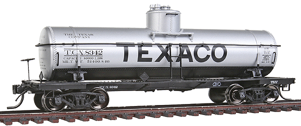 ACF Type 27 Riveted 8,000-Gallon Tank Car - Ready to Run -- Texaco TCX (gray, black, Billboard Texaco)-1