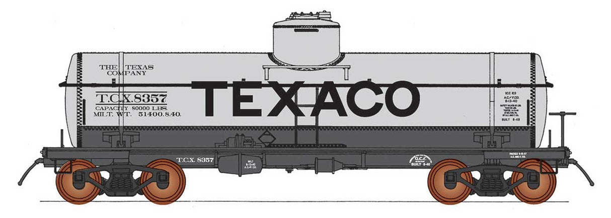 ACF Type 27 Riveted 8,000-Gallon Tank Car - Ready to Run -- Texaco TCX (gray, black, Billboard Texaco)-2