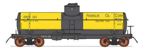ACF Type 27 Riveted 8,000-Gallon Tank Car - Ready to Run -- Franklin Oil GRYX (yellow, black)