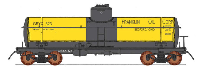 ACF Type 27 Riveted 8,000-Gallon Tank Car - Ready to Run -- Franklin Oil GRYX (yellow, black)