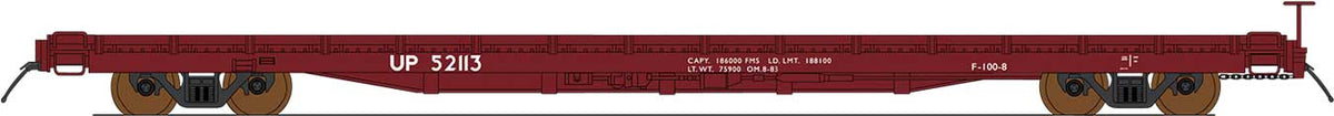 60' Wood-Deck Flatcar - Ready to Run -- Union Pacific (1980s, Boxcar Red, No Logo)