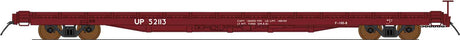 60' Wood-Deck Flatcar - Ready to Run -- Union Pacific (1980s, Boxcar Red, No Logo)