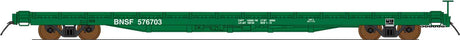 60' Wood-Deck Flatcar - Ready to Run -- BNSF Railway (1980s, Cascade Green, No Logo)