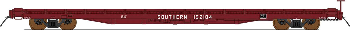 60' Wood-Deck Flatcar - Ready to Run -- Southern Railway (Boxcar Red)