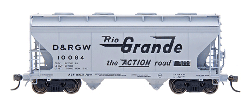 ACF 2-Bay Center-Flow Covered Hopper - Ready to Run -- Denver & Rio Grande Western (gray, black, Large Flying Grande & Action Road