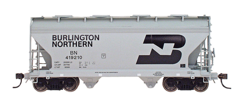 ACF 2-Bay Center-Flow Covered Hopper - Ready to Run -- Burlington Northern (gray, black, Large Logo) (CANCELLED BY VENDOR)