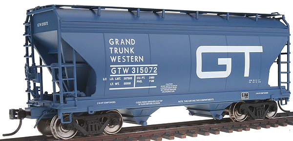 ACF 2-Bay Center-Flow Covered Hopper - Ready to Run -- Grand Trunk Western (blue, Large Logo)