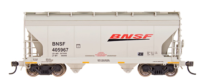 ACF 2-Bay Center-Flow Covered Hopper - Ready to Run -- Burlington Norther & Santa Fe (cream, orange, black; Wedge Logo)