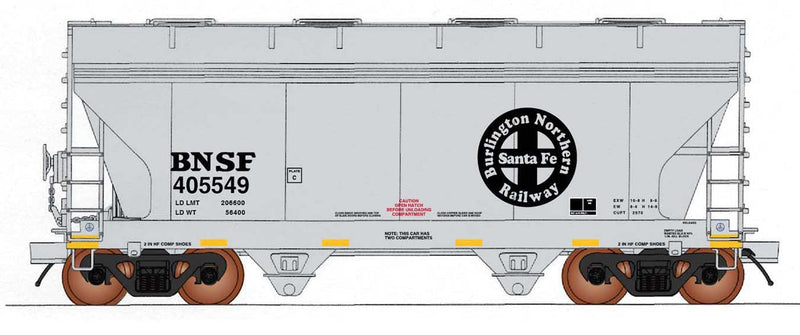 ACF 2-Bay Center-Flow Covered Hopper - Ready to Run -- Burlington Northern Santa Fe (gray, black, Large Circle-Cross Logo)