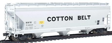 ACF 4650 Cubic Foot 3-Bay Covered Hopper - Ready to Run -- Cotton Belt (light gray, black lettering)-1