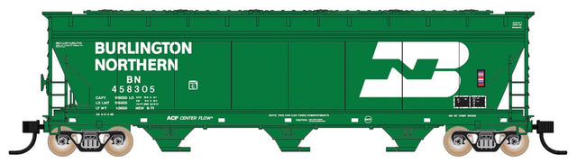 ACF 4650 Cubic Foot 3-Bay Covered Hopper - Ready to Run -- Burlington Northern (Early 1971, Large Stretched Logo, Cascade Green, white)