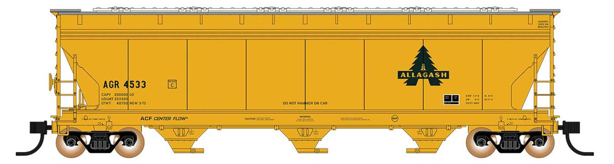 ACF 4650 Cubic Foot 3-Bay Covered Hopper - Ready to Run -- Allagash (Fictional Scheme, yellow, green)
