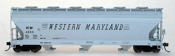 ACF 4650 Cubic Foot 3-Bay Covered Hopper - Ready to Run -- Western Maryland (gray w/black Speed Lettering)