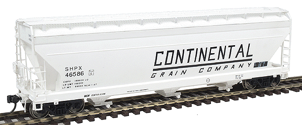 ACF 4650 Cubic Foot 3-Bay Covered Hopper - Ready to Run -- Continental Grain Company (gray w/large black "Continental")
