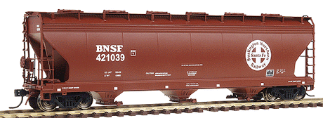 ACF 4650 Cubic Foot 3-Bay Covered Hopper - Ready to Run -- Burlington Northern Santa Fe (brown, white, Circle/Cross Logo)-1