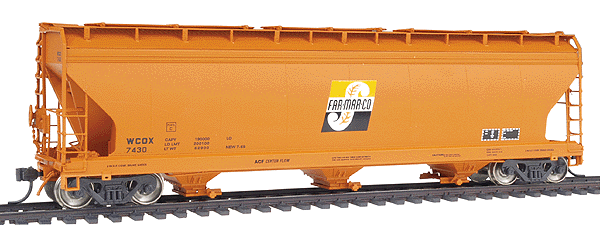 ACF 4650 Cubic Foot 3-Bay Covered Hopper - Ready to Run -- Far-Mar-Co (orange, black, brown)-1