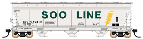 ACF 4650 Cubic Foot 3-Bay Covered Hopper - Ready to Run -- Soo Line (white, green, yellow, Colormark Markings)