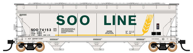 ACF 4650 Cubic Foot 3-Bay Covered Hopper - Ready to Run -- Soo Line (white, green, yellow, Colormark Markings)
