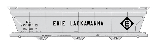 ACF 4650 Cubic Foot 3-Bay Covered Hopper - Ready to Run -- Erie Lackawanna (gray, black)