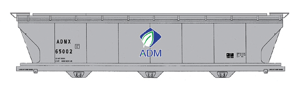 ACF 4650 Cubic Foot 3-Bay Covered Hopper - Ready to Run -- Archer-Daniels-Midland (gray, black, blue, green, Leaf Logo)