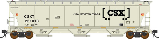 Trinity 5161 3-Bay Covered Hopper - Ready to Run -- CSX (beige, black, Boxcar Logo, yellow conspicuity marks)