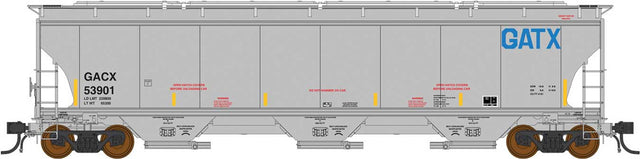 Trinity 5161 3-Bay Covered Hopper - Ready to Run -- GATX Leasing (gray, blue, yellow conspicuity marks)