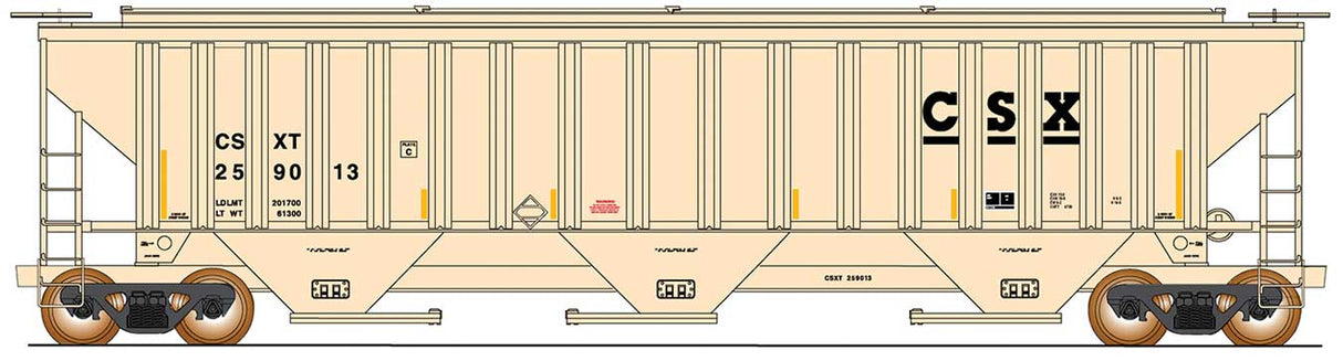 Trinity Rib-Side Covered Hopper - Ready to Run -- CSX (pale yellow, black, yellow conspicuity marks)