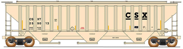 Trinity Rib-Side Covered Hopper - Ready to Run -- CSX (pale yellow, black, yellow conspicuity marks)