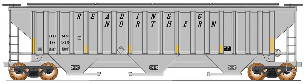 Trinity Rib-Side Covered Hopper - Ready to Run -- Reading & Northern (gray, black, yellow conspicuity marks)