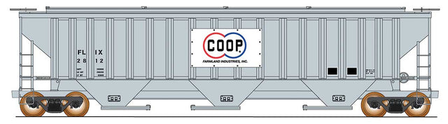 Trinity Rib-Side Covered Hopper - Ready to Run -- Farmland Industries COOP FLIX (gray, white, blue, red)
