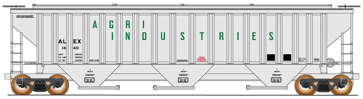 Trinity Rib-Side Covered Hopper - Ready to Run -- Agri industries ALEX (gray, green)