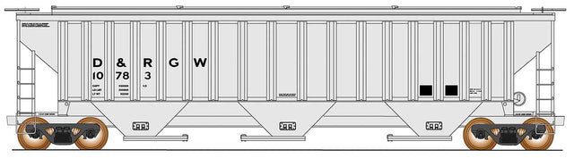 Trinity Rib-Side Covered Hopper - Ready to Run -- Denver & Rio Grande Western (gray, reporting marks only)