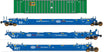 Maxi IV 3-Unit Well Car Set Early with 53' Containers -Ready to Run -- Pacer Stacktrain BRAN #6215 (blue, white, red, EMP green Containers)