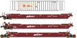 Maxi IV 3-Unit Well Car Set Early with 53' Containers -Ready to Run -- BNSF Railway #254003 (Boxcar Red, white, Wedge Logo, HUB Containers)
