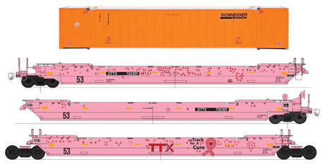 Maxi IV Stack 3-Car Set w/6 53' Containers- Ready to Run -- TTX DTTX #732301 (Breast Cancer Awareness, pink, red, Schneider Containers)