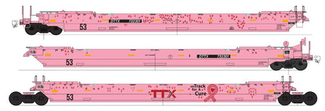 Maxi IV Stack 3-Car Articulated Set - Ready to Run -- TTX DTTX #732301 (Breast Cancer Awareness, pink, red)