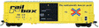 Pullman-Standard 5277 Cu.Ft. Exterior-Post Boxcar - Ready to Run - Pinnacle -- Railbox (Original Scheme, yellow, black, red, blue, Large Logo)