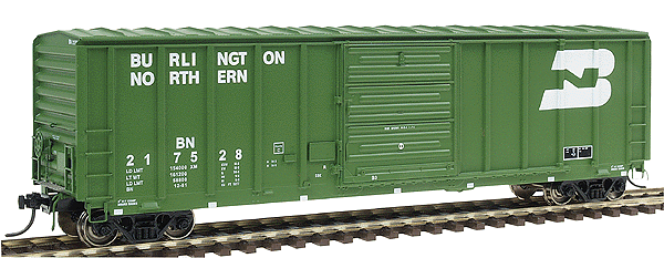 Pullman-Standard 5277 Cu.Ft. Exterior-Post Boxcar - Ready to Run - Pinnacle -- Burlington Northern (Cascade Green, white, Medium Logo)-1