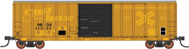 Pullman-Standard 5277 Cu.Ft. Exterior-Post Boxcar - Ready to Run -- Railbox (Weathered, Faded, Patched, yellow, black)